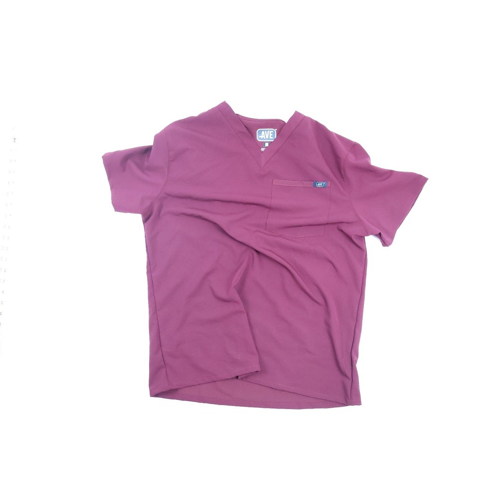 AVE Scrub Top V-Neck Short Sleeve Maroon Solid Medium Stretch